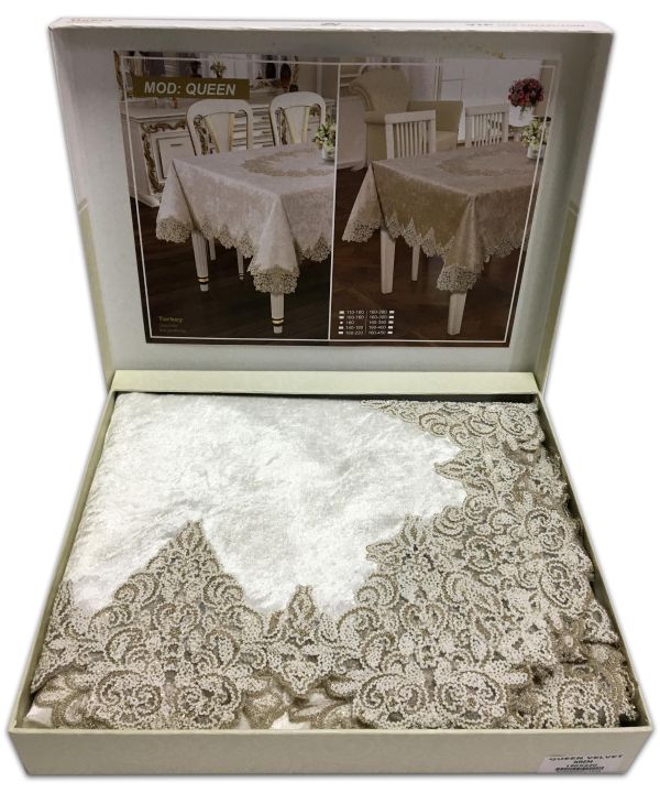 Скатертина Велюр Acme Tekstil 160x300 Quenn Cream
