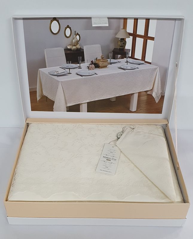 Скатертина Set Maison D'or 160х270+150x260+8psc Plain&Lace : 331 DES. Ecru/Cream