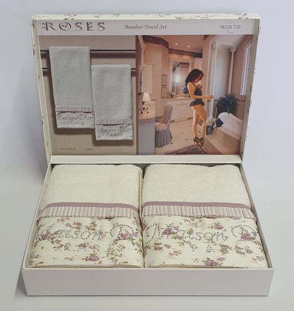 Рушники Maison D'or 2шт Roses Бамбук 50x100 Ekru Dark Lilac