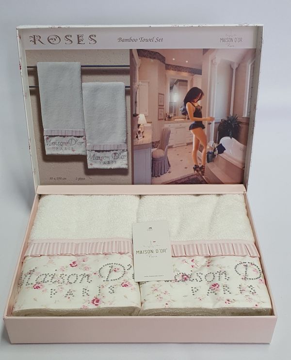 Рушники Maison D'or 2шт Roses Бамбук 50x100 Ekru Pink