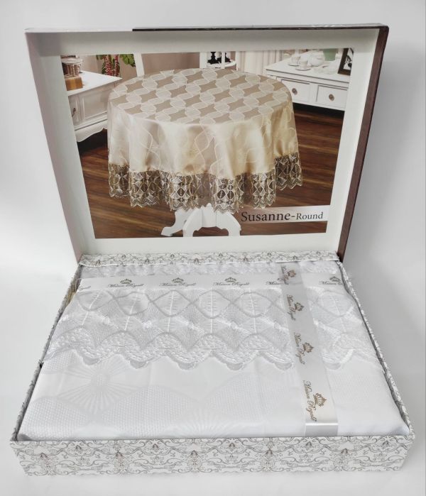 Скатертина з мереживом Maison Royale 160 круг Susanne White