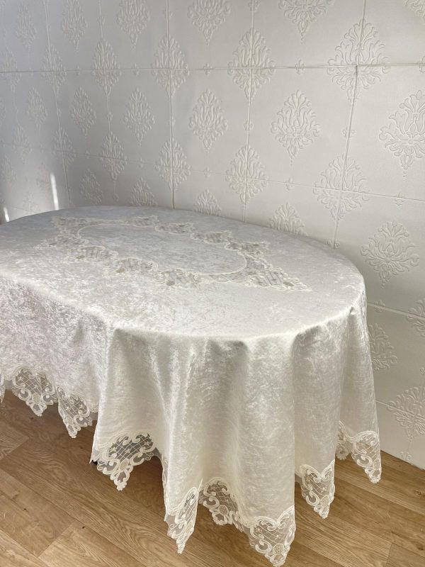 Скатертина Велюр Acme Tekstil 160x300 ovale Kyrien Krem PVS