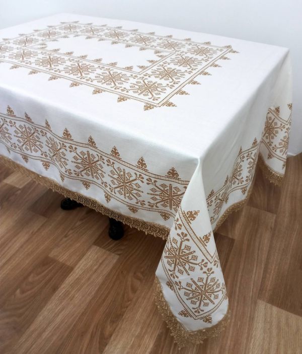 Скатертина Maison Royale льон з мереживом 160x220 Kilim Cream-Cappucino
