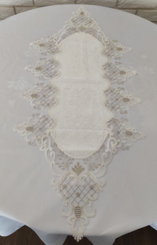 Доріжка велюрова Acme з мереживом 40*100 Kyrien Krem