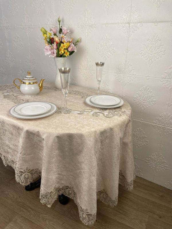Скатертина Велюр Acme Tekstil 160x220 ovale Marguerite Capiccino PVS