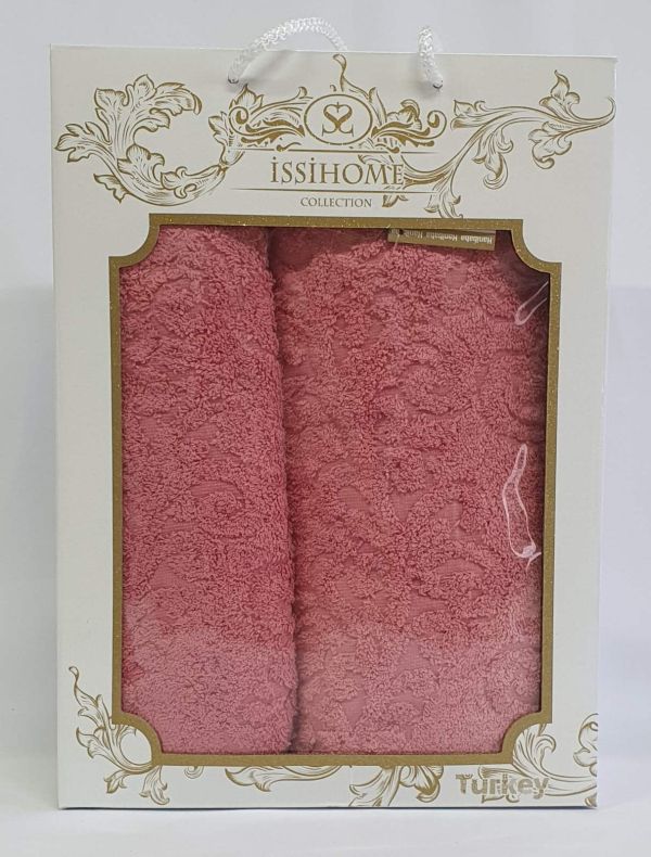 Набір махрових рушників 2шт Issihome жакард Dirty pink
