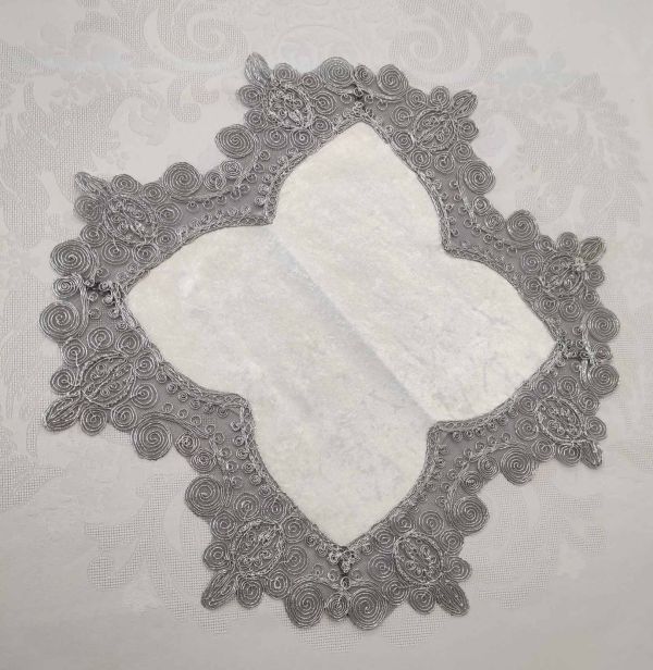Серветка велюрова Acme з мереживом 40*40 Payidar Krem-Silver