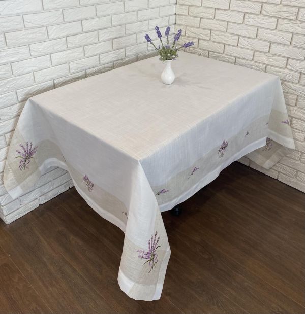 Скатертина льон Лаванда 110*160 код МSZB Beige