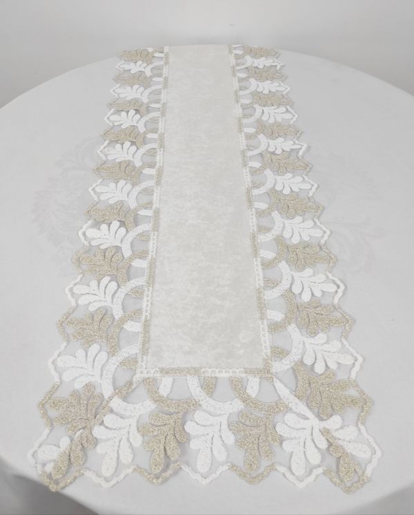 Доріжка велюрова Acme з мереживом 40*140 Amora Krem-Gold