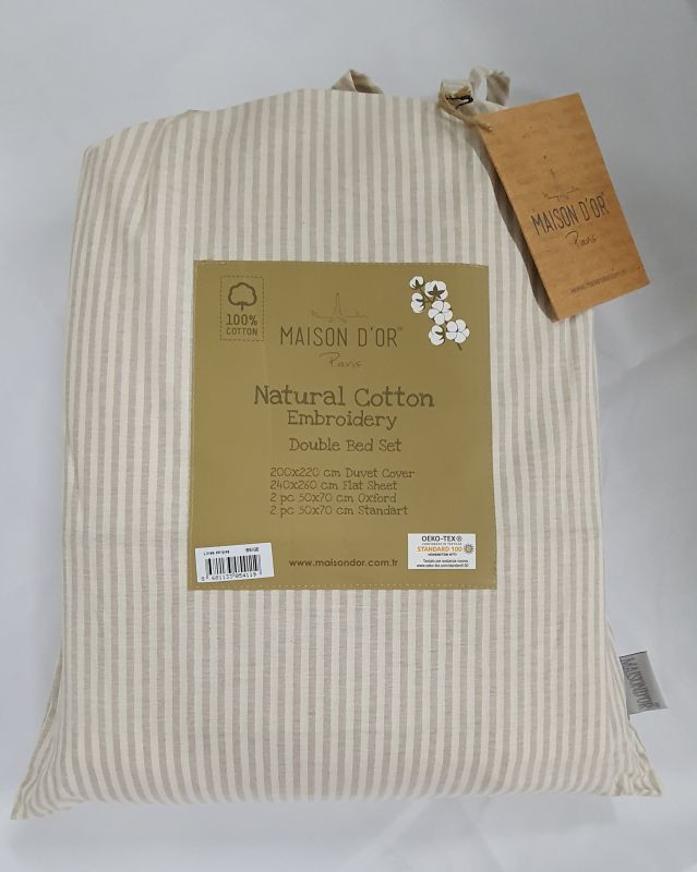 Постільна білизна Maison D'or ранфорс полоска 200х220 Lines stripes Beige