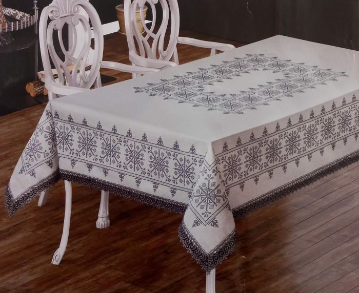 Скатертина Maison Royale льон з мереживом 160x220 Kilim Cream-Grey