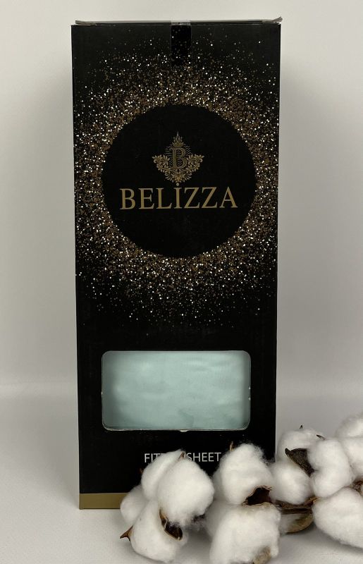 Простирадло на резинці з наволочками Belizza 180x200+30см сатин Baby Blue