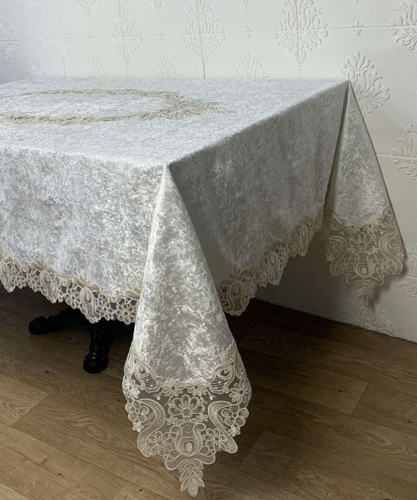 Скатертина Велюр Acme Tekstil 160x220 Margureite Krem PVS