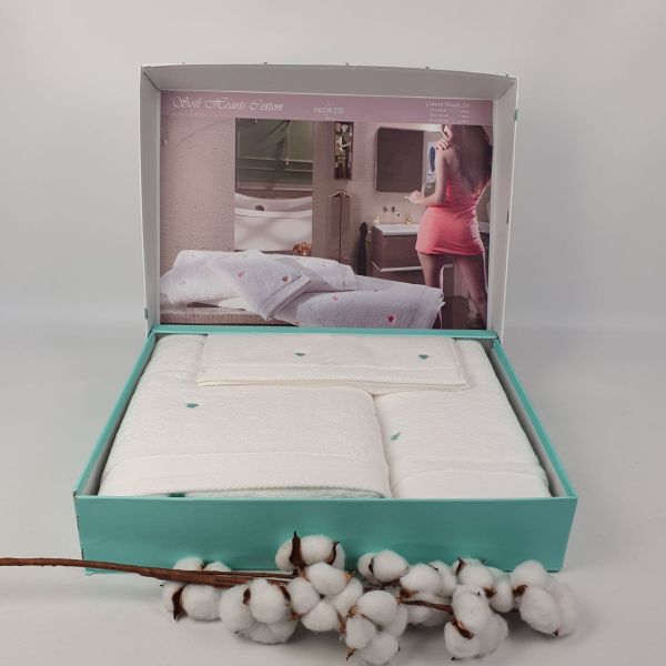 Рушники Maison D'or 3шт Soft Hearts Cotton White-Turquoise
