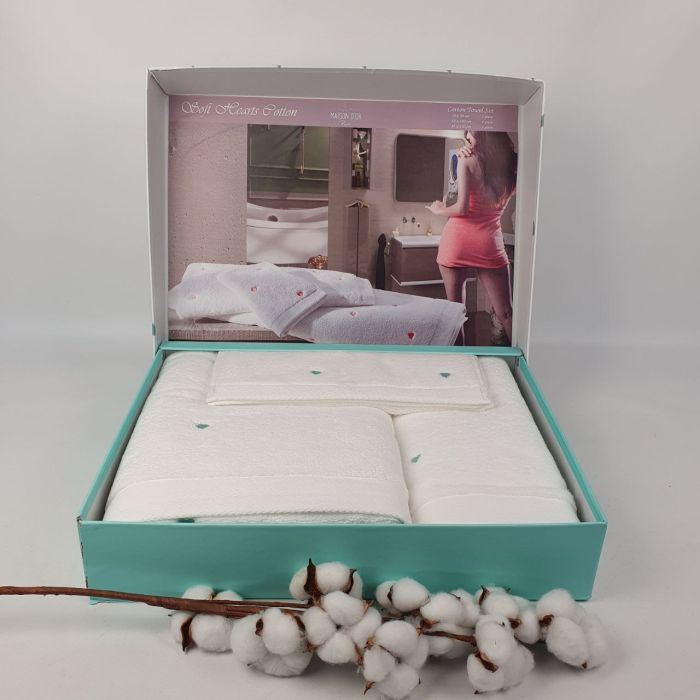 Рушники Maison D'or 3шт Soft Hearts Cotton White-Turquoise