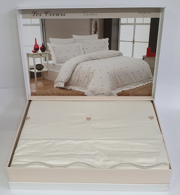 Постільна білизна Maison D'or сатин з вишивкою 200х220 Les Coeurs Ecru Rose Color