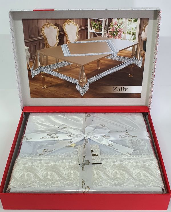 Силіконова скатертина з мереживом Maison Royale 160х260 Zaliv Cream