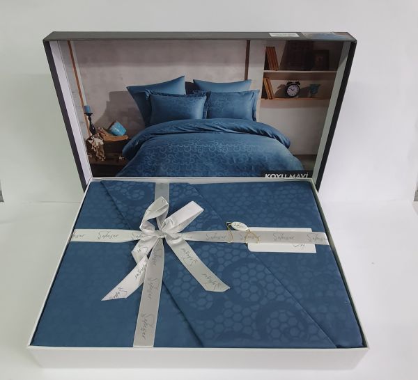 Постільна білизна Saheser Jacquard Vip Satin 200X220 Honey Koyu Mavi