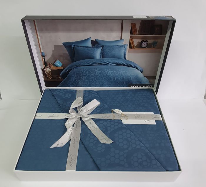 Постільна білизна Saheser Jacquard Vip Satin 200X220 Honey Koyu Mavi