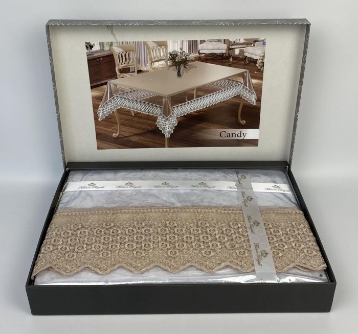 Силіконова скатертина з мереживом Maison Royale 160х350 Candy Cappuccino