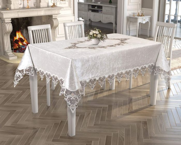 Скатертина Велюр Acme Tekstil 160x300 Kyrien Krem PVS