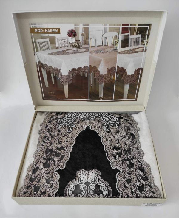 Скатертина Велюр Acme Tekstil 110x160 Harem Krem-Siyah
