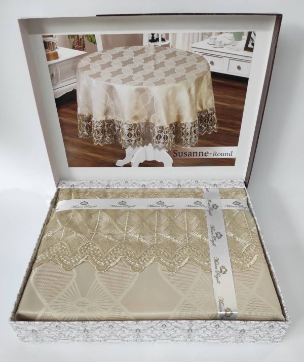 Скатертина з мереживом Maison Royale 160 круг Susanne Cappucino