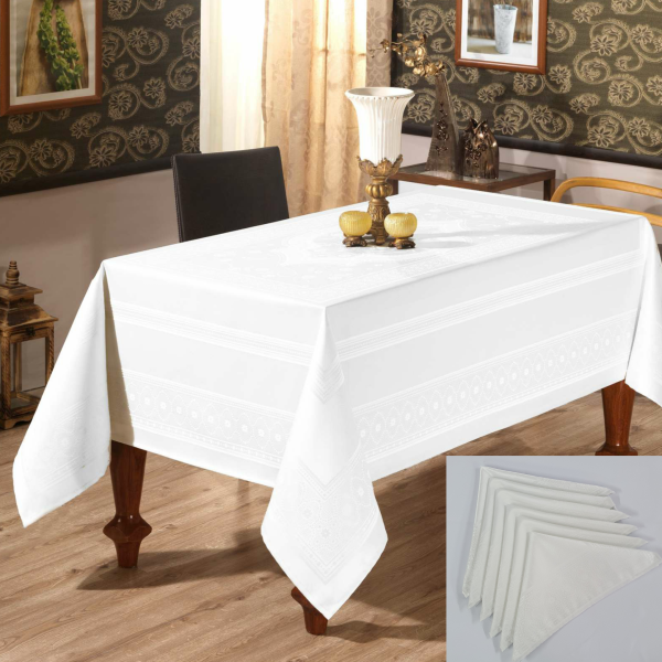 Скатертина Sagol тефлон 160x220 St-052 White + 6 серветок *
