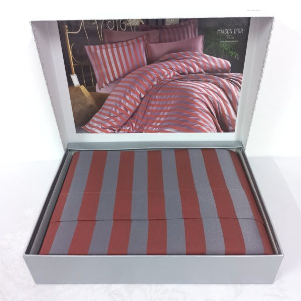 Постільна білизна Maison D'or сатин страйп 200х220 Fous Linens Grey/Bordo