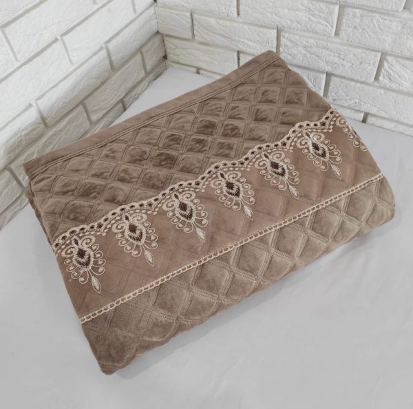 Покривало велюрове з мереживом Model-4 200x230 Cappuccino