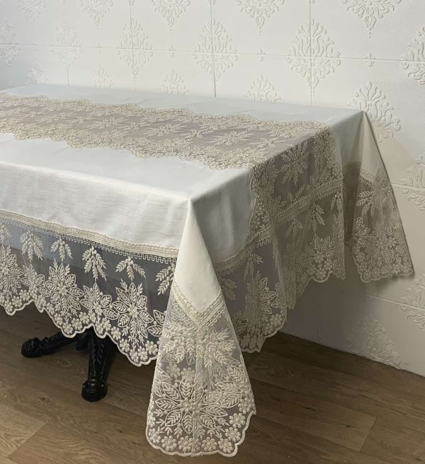 Скатертина Велюр Acme Tekstil 160x220 Kis Masali Krem-Gold PVS