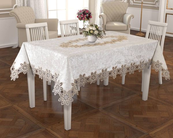 Скатертина Велюр Acme Tekstil 160x350 Daisy Krem PVS
