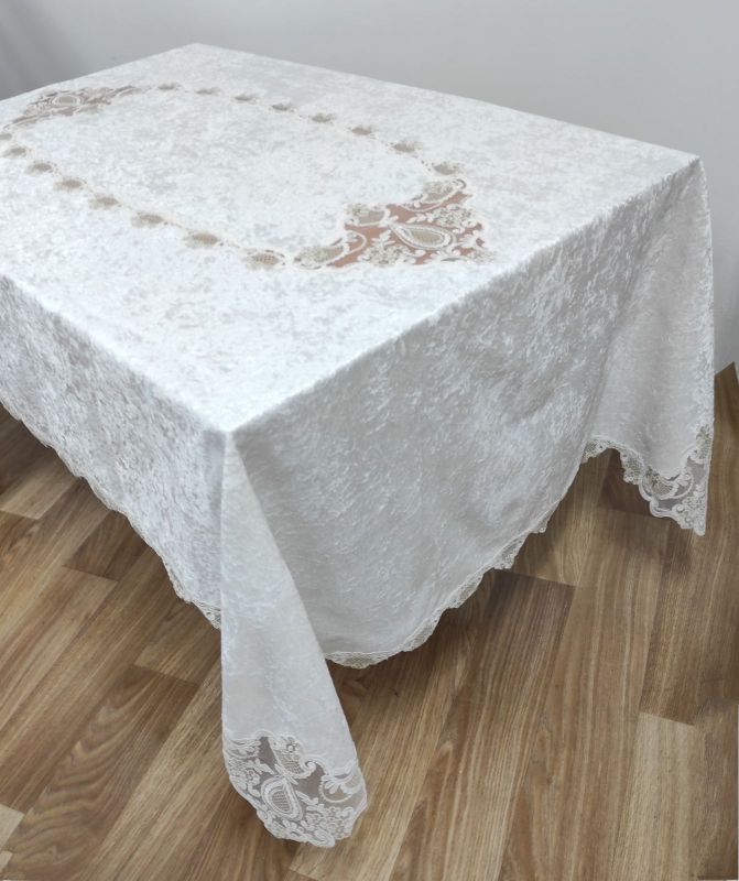 Скатертина Велюр Acme Tekstil 160x300 Damla Krem PVS