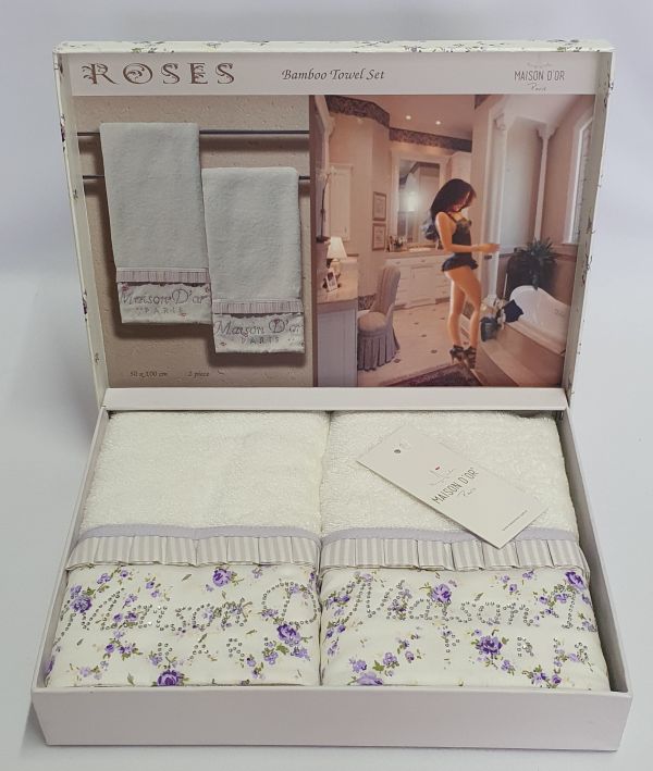 Рушники Maison D'or 2шт Roses Бамбук 50x100 Ekru-Lilac