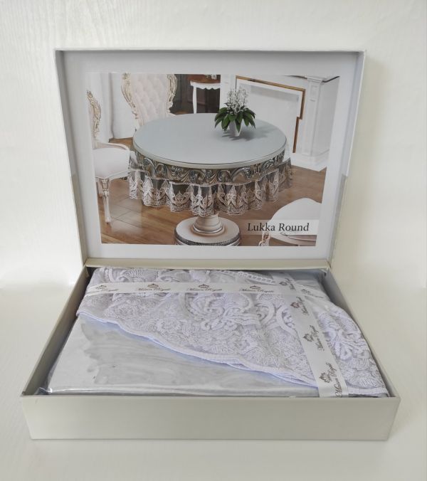 Силіконова скатертина з мереживом Maison Royale 160 круг Lukka White