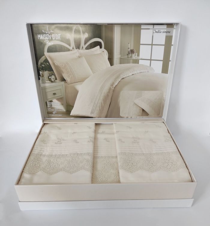 Постільна білизна Maison D'or R J.Simone сатин з мереживом 200х220 Ecru