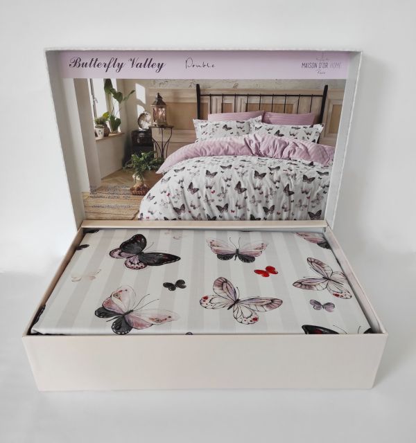 Постільна білизна Maison D'or сатин 200х220 Butterfly Valley Dark Lilac\White