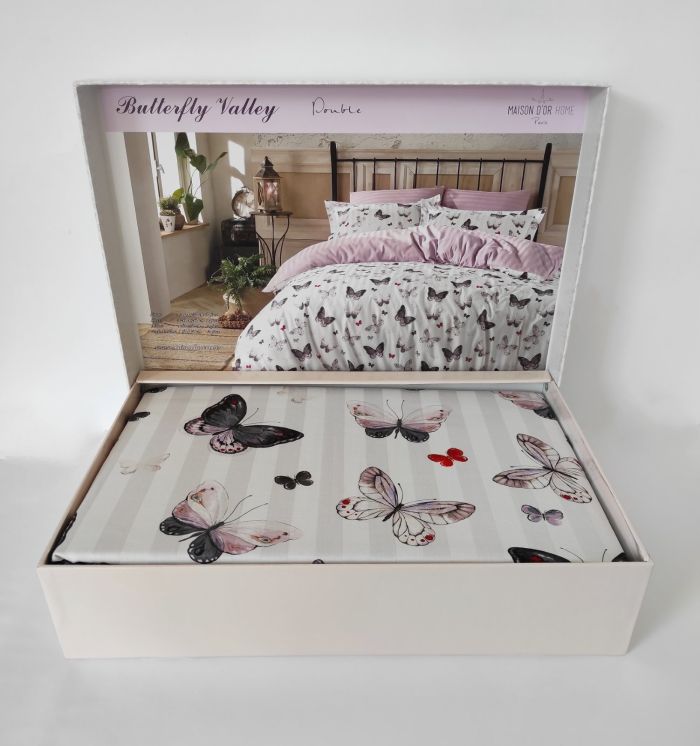 Постільна білизна Maison D'or сатин 200х220 Butterfly Valley Dark Lilac\White
