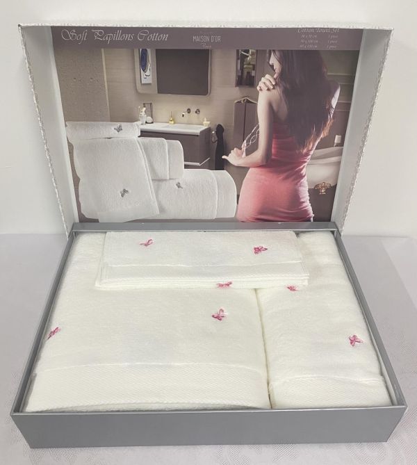 Рушники Maison D'or 3шт Reve De Papillon White-Pink