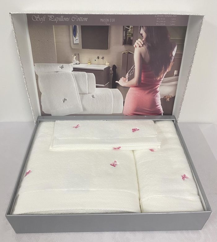 Рушники Maison D'or 3шт Reve De Papillon White-Pink