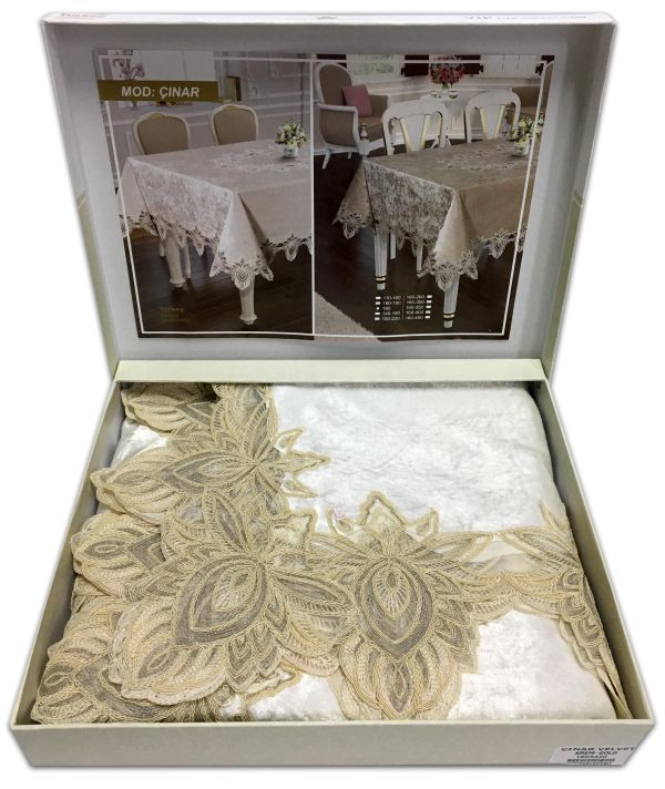 Скатертина Велюр Acme Tekstil 160x220 Cinar Krem-Tas