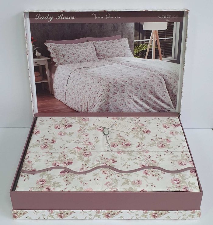Постільна білизна Maison D'or сатин 160х220 Lady Roses Dark Lilak