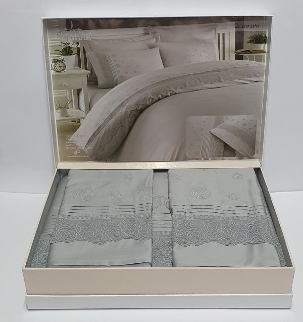 Постільна білизна Maison D'or Roesia Estee сатин з мереживом 200х220 Grey
