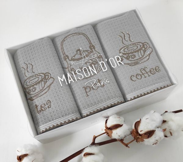 Рушники Maison D'or 3шт Waffle Terry Napkins 40x70 Grey