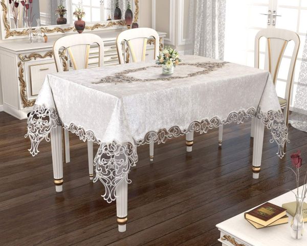 Скатертина Велюр Acme Tekstil 160x300 Rose Krem PVS