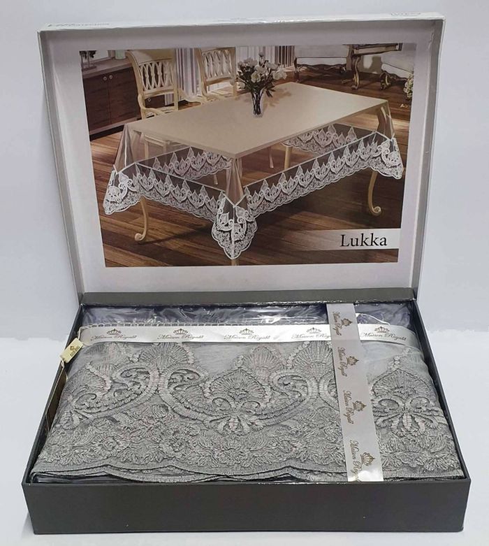 Силіконова скатертина з мереживом Maison Royale 160х260 Lukka Grey