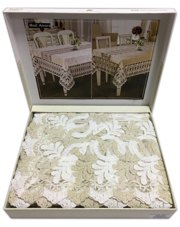 Скатертина Велюр Acme Tekstil 160x300 Amora Krem-Gold