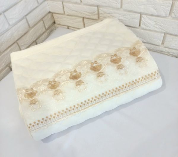 Покривало велюрове з мереживом Model-4 200x230 Milk