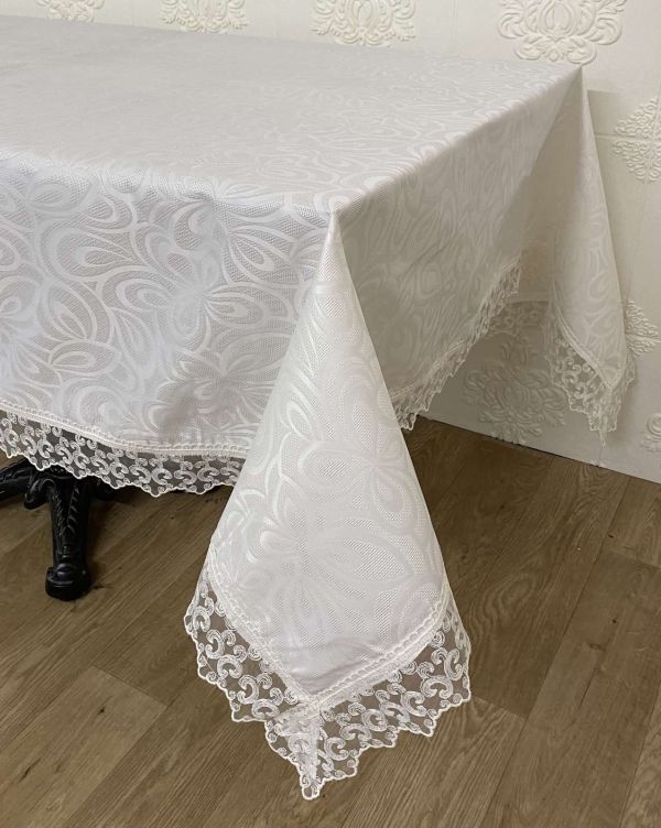 Скатертина Masali поліестер з мереживом 160х260 Model 514 Cream