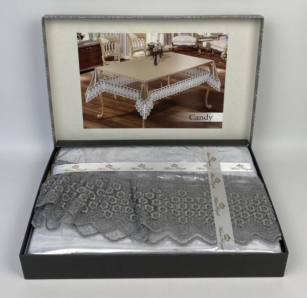 Силіконова скатертина з мереживом Maison Royale 160х350 ovale Candy Silver